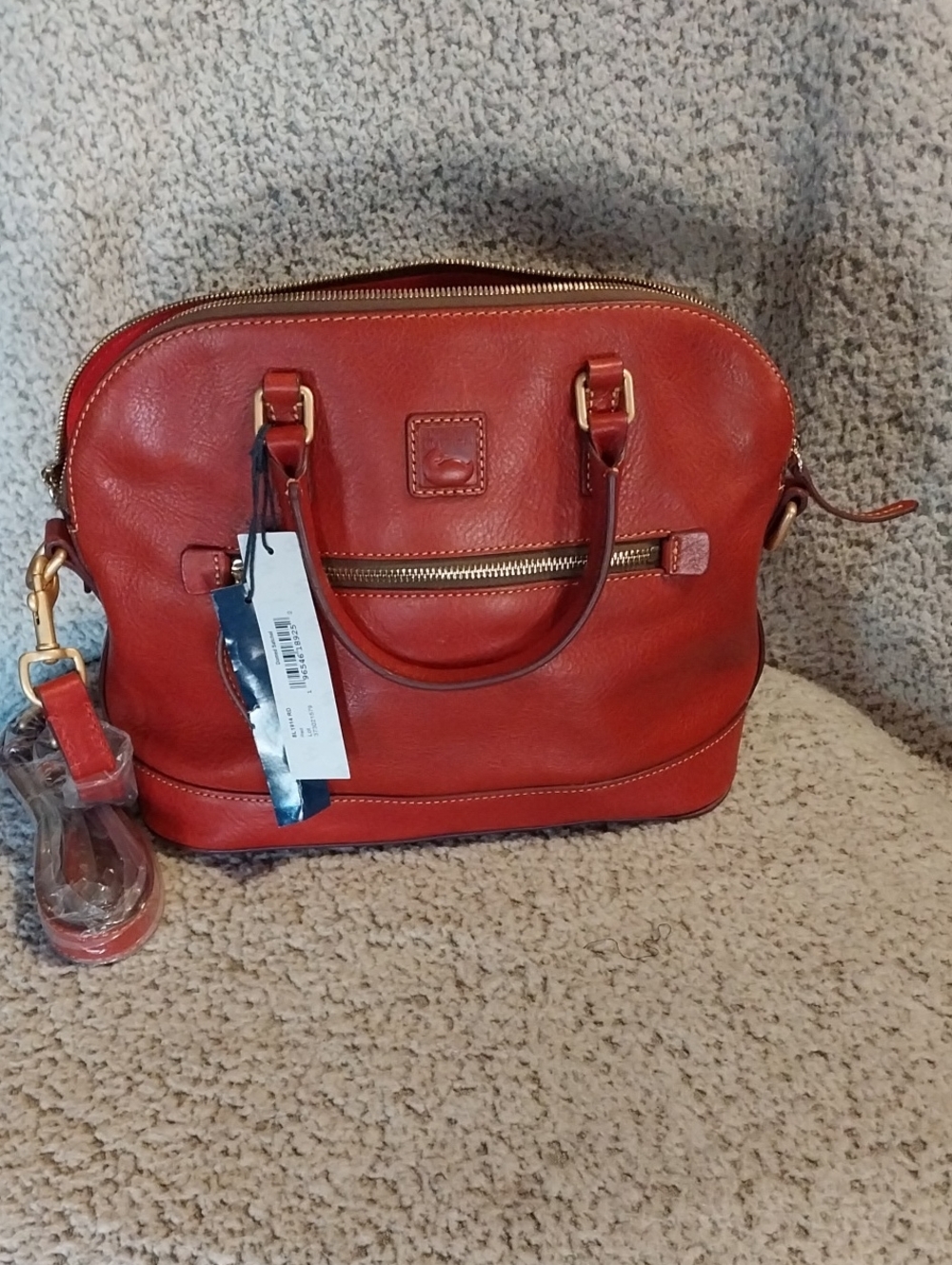 Dooney & Bourke Red Leather Dome Satchel with Gold Hardware